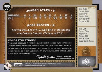 2012 SP Signature Edition - Dual Signatures #HOU13 Jordan Lyles / Ross Seaton Back
