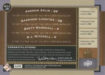 2012 SP Signature Edition - Quad Signatures #NYY26 Andrew Aplin / Garrison Lassiter / Brett Marshall / D.J. Mitchell Back