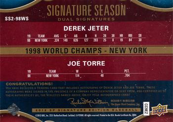 2012 SP Signature Edition - Signature Season Signatures Dual #SS2-98WS Derek Jeter / Joe Torre Back