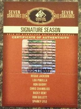 2012 SP Signature Edition - Signature Season Signatures Seven #77WS Chris Chambliss / Bucky Dent / Ron Guidry / Don Gullett / Reggie Jackson / Sparky Lyle / Lou Piniella Back