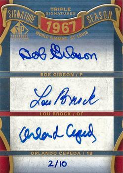 2012 SP Signature Edition - Signature Season Signatures Triple #SS3-67WS Lou Brock / Orlando Cepeda / Bob Gibson Front