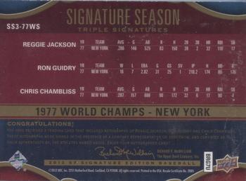 2012 SP Signature Edition - Signature Season Signatures Triple #SS3-77WS Chris Chambliss / Ron Guidry / Reggie Jackson Back