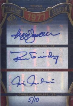 2012 SP Signature Edition - Signature Season Signatures Triple #SS3-77WS Chris Chambliss / Ron Guidry / Reggie Jackson Front