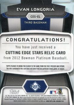 2012 Bowman Platinum - Cutting Edge Stars Relics #CES-EL Evan Longoria Back