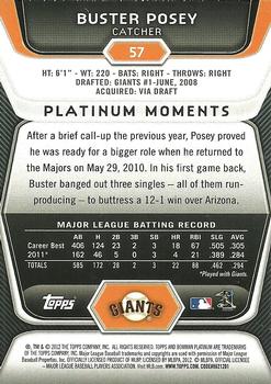 2012 Bowman Platinum - Gold #57 Buster Posey Back