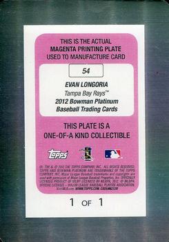 2012 Bowman Platinum - Printing Plates Magenta #54 Evan Longoria Back
