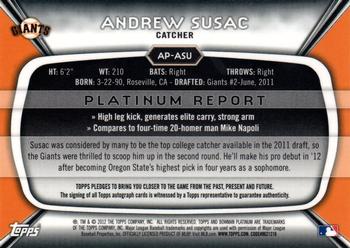 2012 Bowman Platinum - Prospect Autographs #AP-ASU Andrew Susac Back