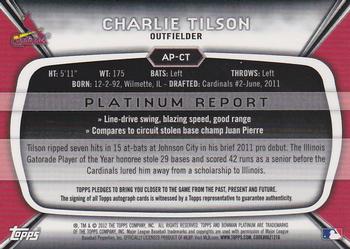2012 Bowman Platinum - Prospect Autographs #AP-CT Charlie Tilson Back