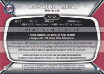 2012 Bowman Platinum - Prospect Autographs #AP-OA Oswaldo Arcia Back