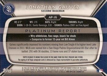 2012 Bowman Platinum - Prospect Autographs #AP-JG Jonathan Galvez Back