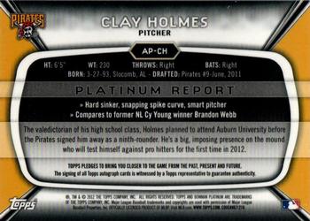2012 Bowman Platinum - Prospect Autographs Blue Refractors #AP-CH Clay Holmes Back
