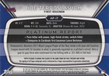2012 Bowman Platinum - Prospect Autographs Green Refractors #AP-JT Joe Terdoslavich Back