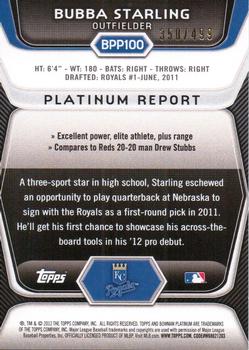 2012 Bowman Platinum - Prospects Blue National Promo #BPP100 Bubba Starling Back