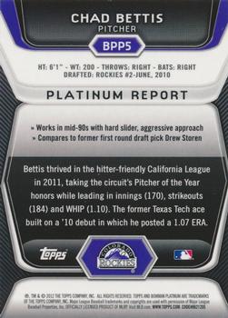 2012 Bowman Platinum - Prospects Purple Refractors #BPP5 Chad Bettis Back