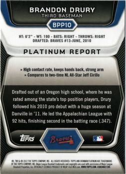 2012 Bowman Platinum - Prospects Purple Refractors #BPP10 Brandon Drury Back