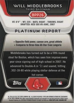 2012 Bowman Platinum - Prospects Purple Refractors #BPP26 Will Middlebrooks Back
