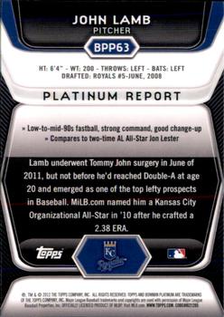2012 Bowman Platinum - Prospects Purple Refractors #BPP63 John Lamb Back