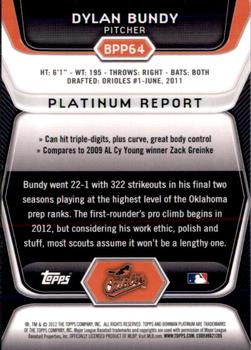 2012 Bowman Platinum - Prospects Purple Refractors #BPP64 Dylan Bundy Back