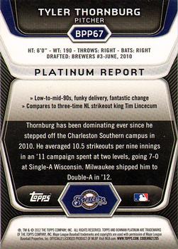 2012 Bowman Platinum - Prospects Purple Refractors #BPP67 Tyler Thornburg Back