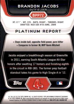 2012 Bowman Platinum - Prospects Purple Refractors #BPP72 Brandon Jacobs Back