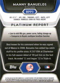 2012 Bowman Platinum - Prospects Refractors #BPP3 Manny Banuelos Back