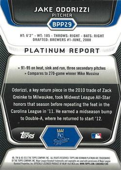 2012 Bowman Platinum - Prospects Refractors #BPP29 Jake Odorizzi Back