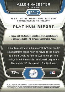 2012 Bowman Platinum - Prospects Refractors #BPP47 Allen Webster Back
