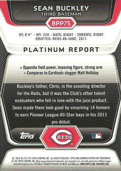 2012 Bowman Platinum - Prospects Refractors #BPP75 Sean Buckley Back