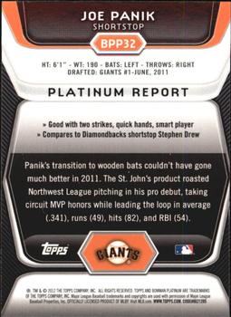 2012 Bowman Platinum - Prospects X-Fractors #BPP32 Joe Panik Back