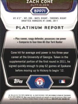 2012 Bowman Platinum - Prospects X-Fractors #BPP71 Zach Cone Back