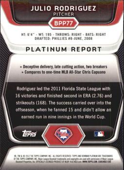 2012 Bowman Platinum - Prospects X-Fractors #BPP77 Julio Rodriguez Back