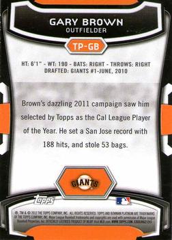 2012 Bowman Platinum - Top Prospects #TP-GB Gary Brown Back