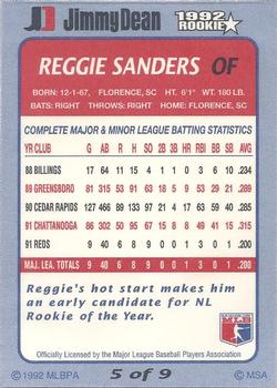 1992 Jimmy Dean Rookie Stars #5 Reggie Sanders Back