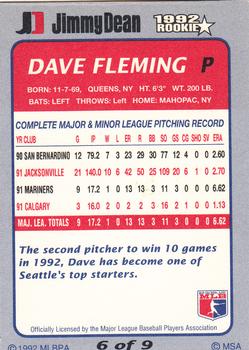 1992 Jimmy Dean Rookie Stars #6 Dave Fleming Back