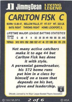 1992 Jimmy Dean Living Legends #2 Carlton Fisk Back