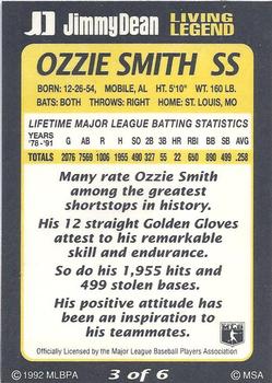 1992 Jimmy Dean Living Legends #3 Ozzie Smith Back