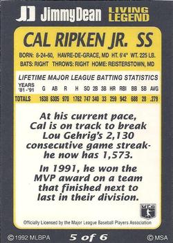 1992 Jimmy Dean Living Legends #5 Cal Ripken Jr. Back