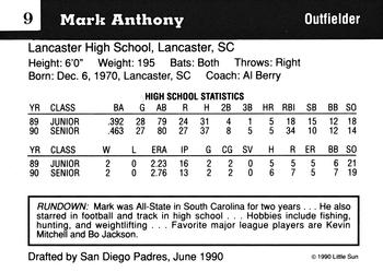 1990 Little Sun High School Prospects #9 Mark Anthony Back