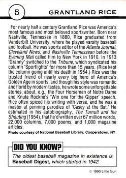 1990 Little Sun Writers #5 Grantland Rice Back