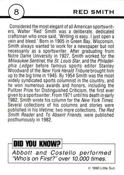 1990 Little Sun Writers #8 Red Smith Back