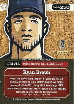 2012 Panini Triple Play #250 Ryan Braun Back
