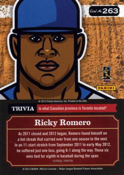2012 Panini Triple Play #263 Ricky Romero Back