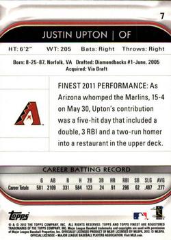 2012 Finest #7 Justin Upton Back