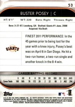 2012 Finest #53 Buster Posey Back