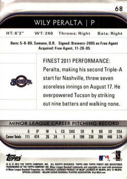 2012 Finest #68 Wily Peralta Back