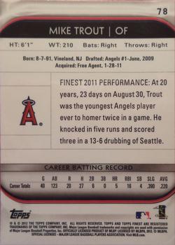 2012 Finest #78 Mike Trout Back