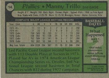 1979 Topps Burger King Philadelphia Phillies #14 Manny Trillo Back