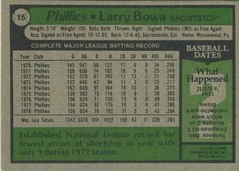1979 Topps Burger King Philadelphia Phillies #15 Larry Bowa Back