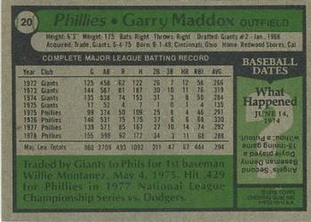 1979 Topps Burger King Philadelphia Phillies #20 Garry Maddox Back