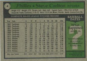 1979 Topps Burger King Philadelphia Phillies #4 Steve Carlton Back